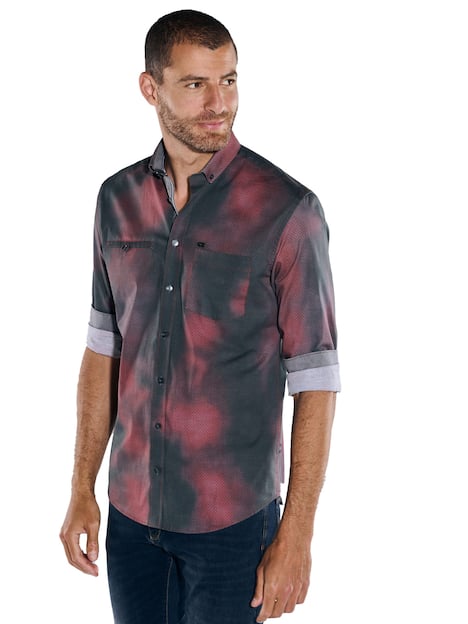 engbers Herren Langarm-Hemd gemustert , Dunkelrot