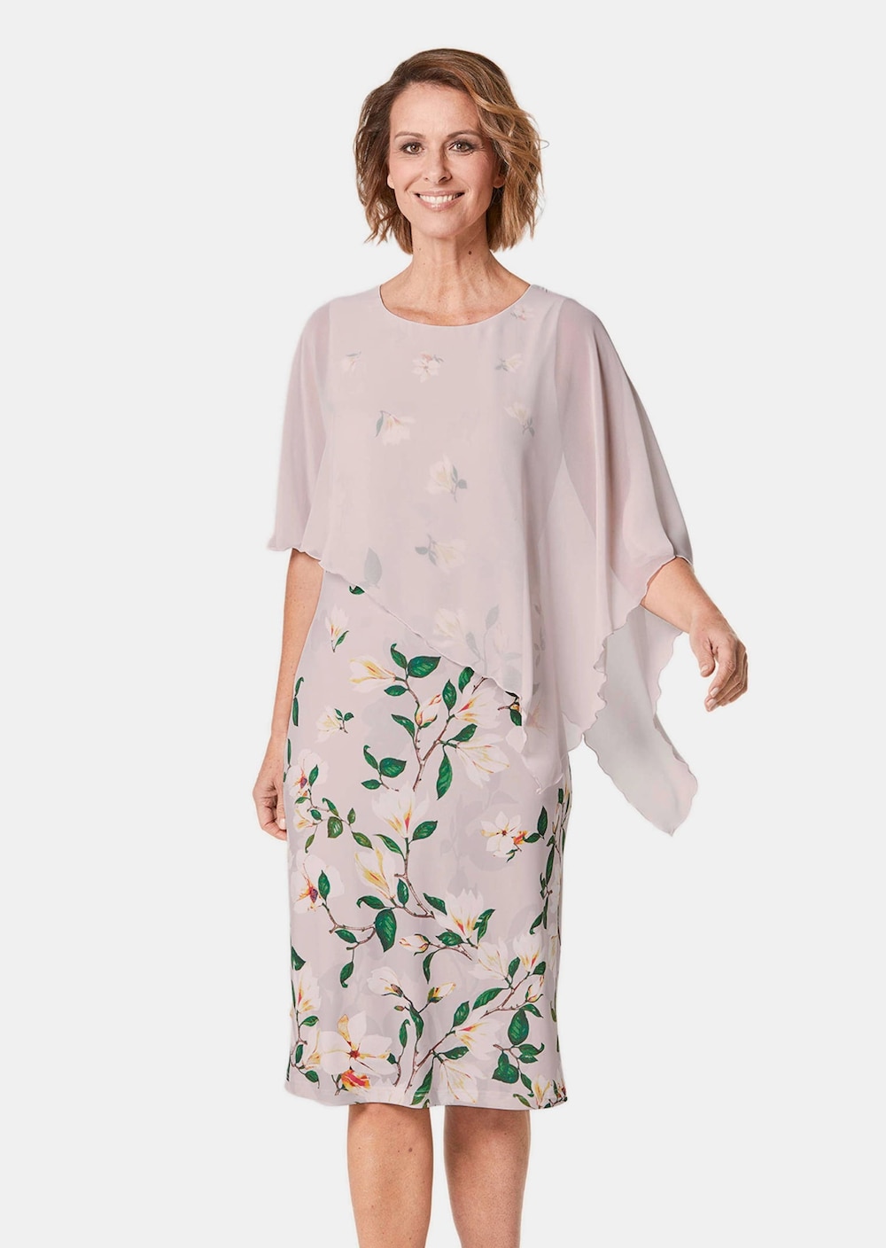 Kleid mit floralem Druck und Chiffonüberwurf