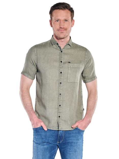 Herren Kurzarm-Hemd aus Leinen , Khaki