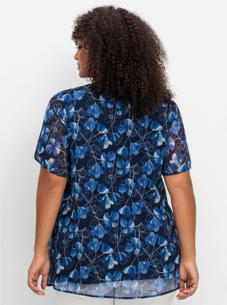 Tunika Kurzarm Blumen Ohne Kragen