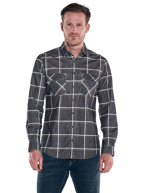 engbers Herren Langamr-Hemd kariert , Schwarz