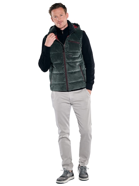 Herren Cord-Weste mit Funktionsdetails , Dunkelgruen