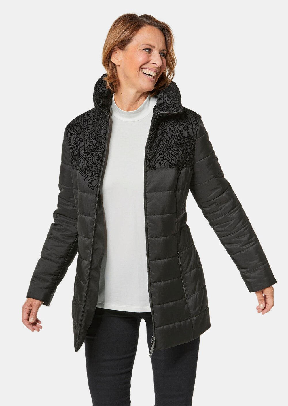 Steppjacke mit hübschem Flock-Druck