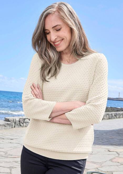 Halbarm Baumwollpullover mit Struktur