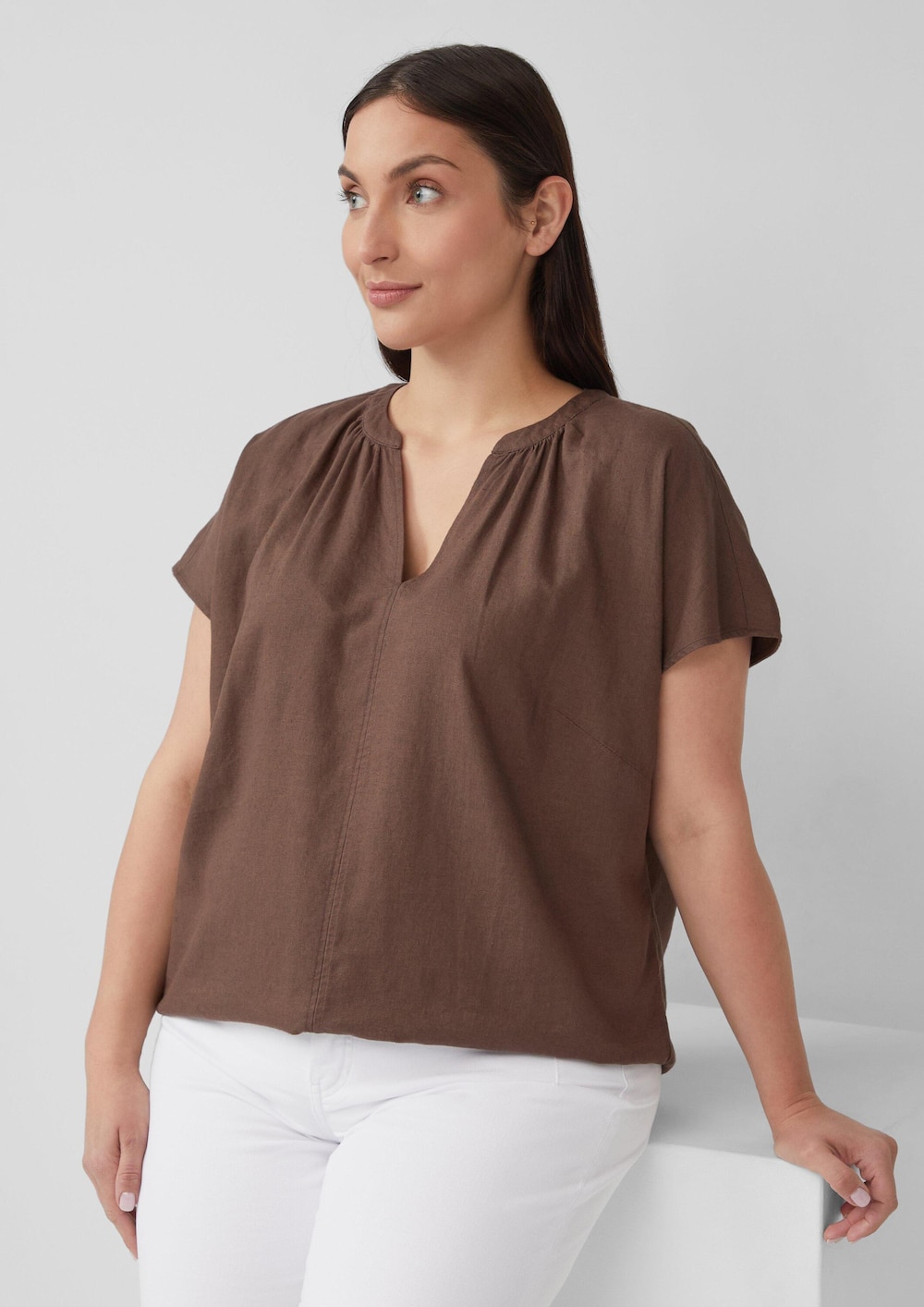 Ärmellose Bluse aus Leinenmix im Relaxed Fit