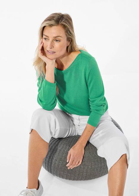 Baumwoll-Pullover, U-Boot-Ausschnitt