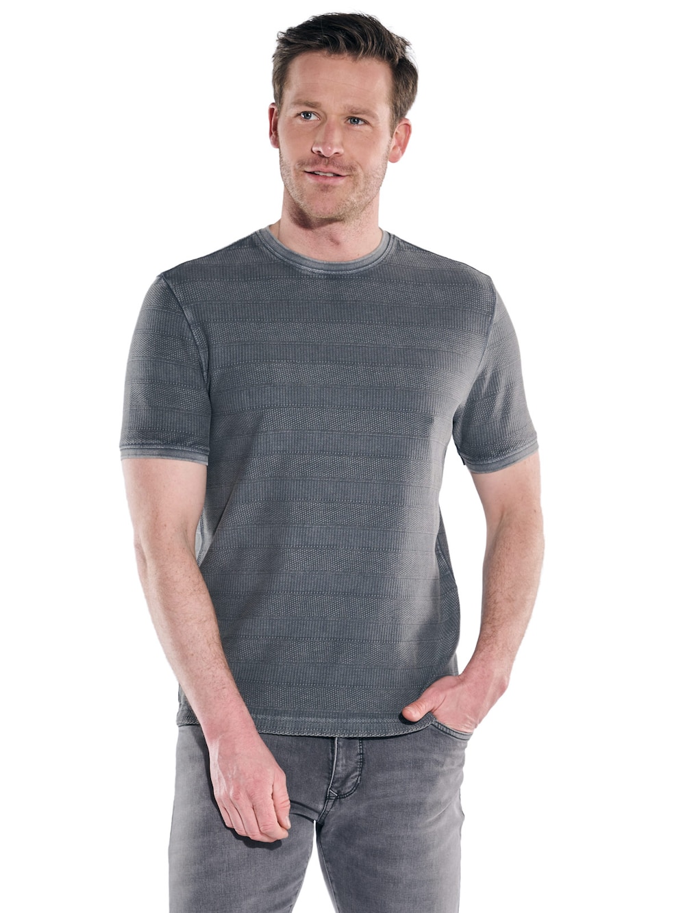 Herren Strukturiertes T-Shirt im Streifendesign , Dunkelgrau