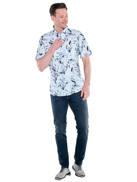 Herren Kurzarm-Hemd gemustert , Brilliantblau