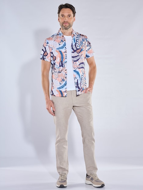 Herren Elastisches Kurzarm-Hemd mit tropischem Muster , Blutorange