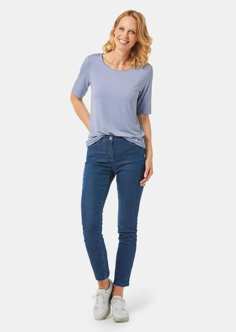 GOLDNER Shirt met ronde hals Veelzijdig te combineren shirt met korte mouwen en harmonieuze sierrand