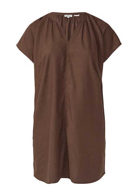 Midi-Kleid aus Leinenmix mit Eingrifftaschen