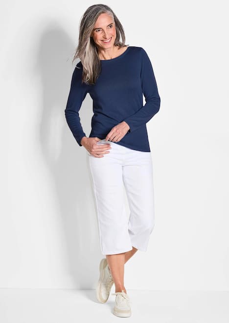 Pullover mit U-Boot-Ausschnitt aus Baumwoll-Viskose-Mix