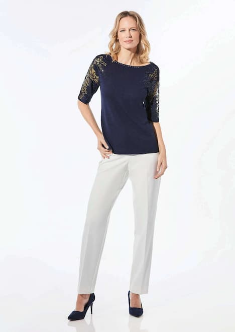 Pullover mit Spitze, Glanzsteinen