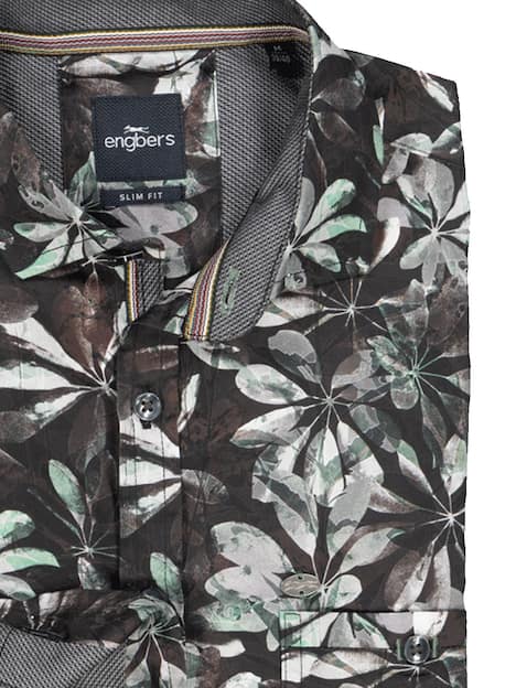 engbers Herren Langarm-Hemd gemustert , Petrolgruen