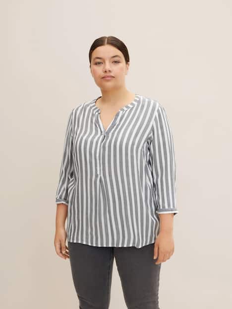 Tom Tailor Women PLUS Blusen & Shirts Plus Size - Henleybluse mit Streifenmuster