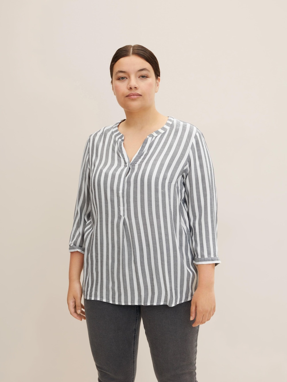 Tom Tailor Women PLUS Blusen & Shirts Plus Size - Henleybluse mit Streifenmuster