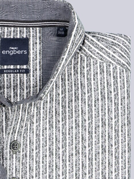 Herren Langarm-Hemd gestreift , Oliv