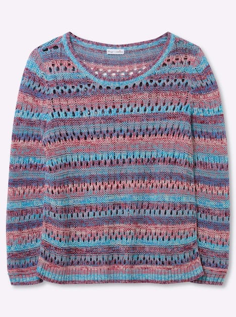 Langarm-Pullover Langarm Grobstrick, Häkeloptik Ohne Kragen