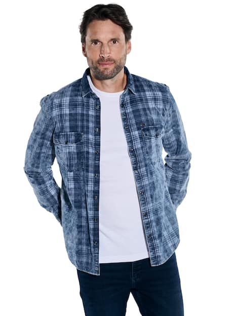 engbers Herren Langarm-Hemd kariert , Indigoblau