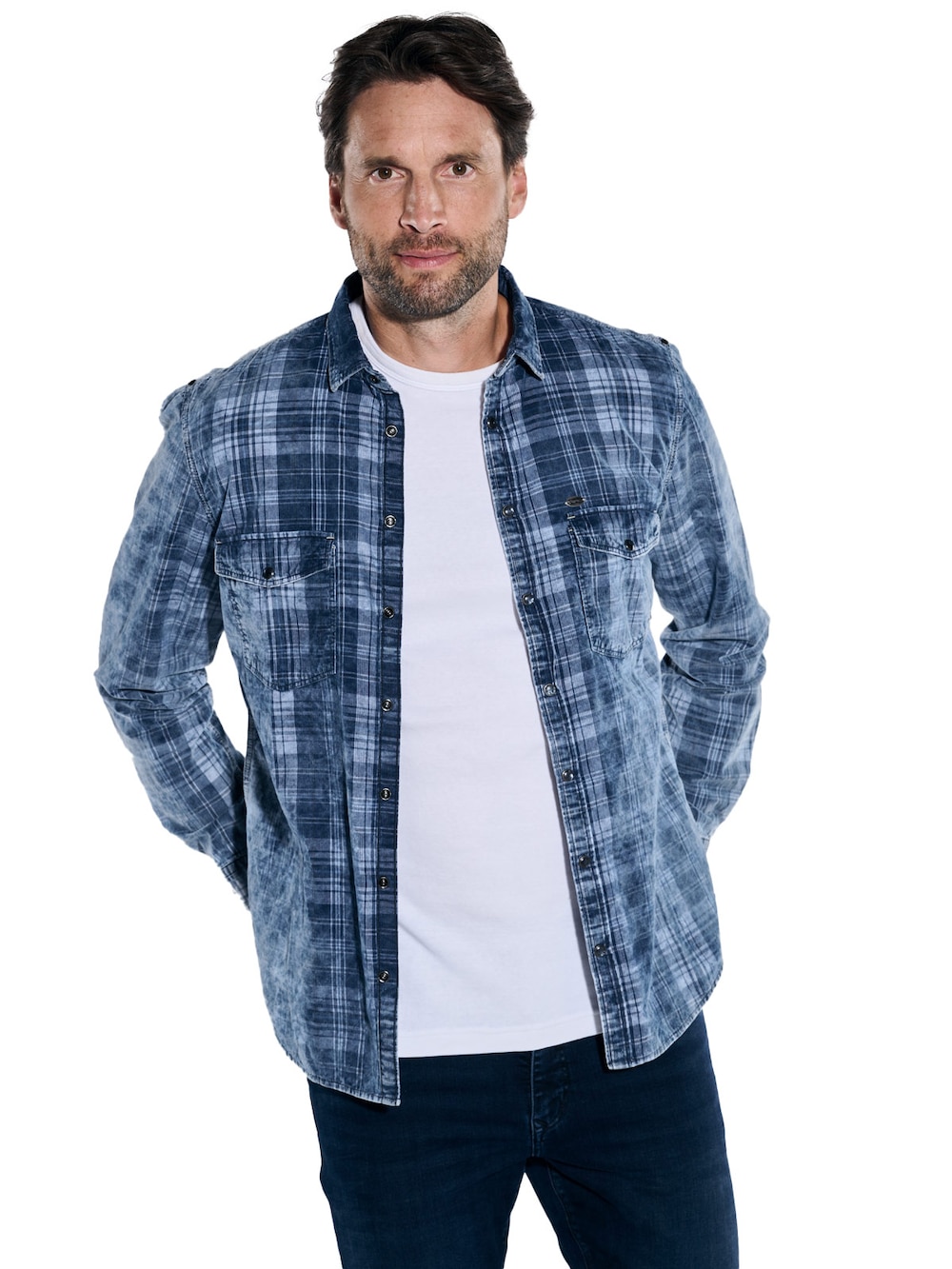 engbers Herren Langarm-Hemd kariert , Indigoblau