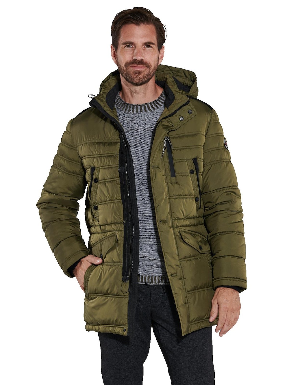 engbers Herren Steppjacke mit abnehmbarer Kapuze , Khaki
