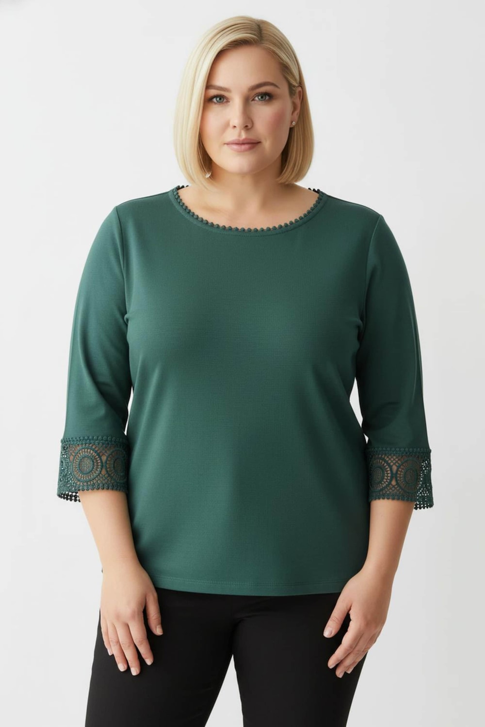 Lyocell-Shirt 3/4-Arm Uni Ohne Kragen