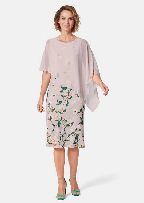 Florales Druckkleid, Chiffonüberwurf