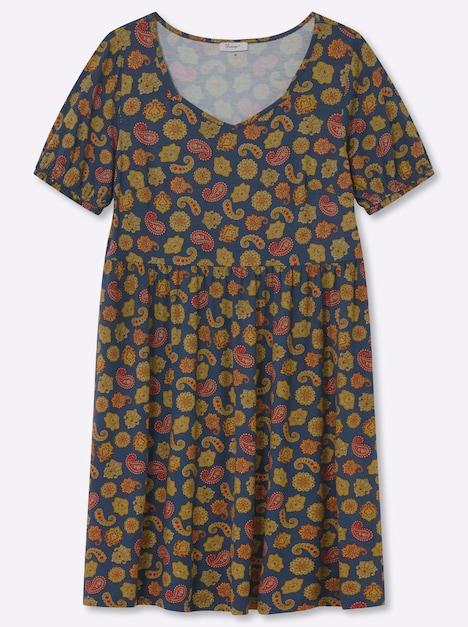 Jersey-Kleid Kurzarm Ohne Kragen