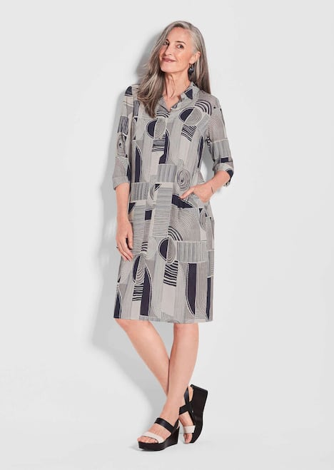 Elegantes Hemdblusenkleid mit grafischem Alloverdruck