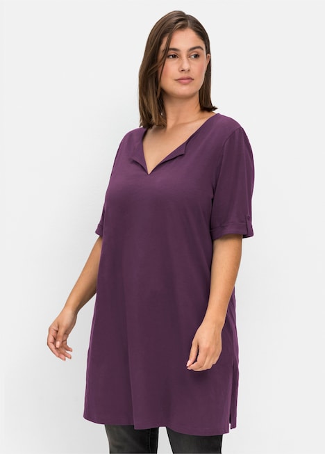 Longshirt Kurzarm Uni Ohne Kragen