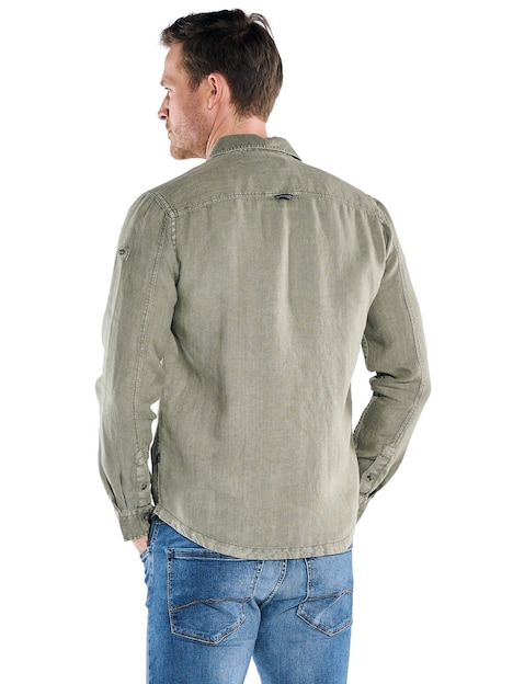 Herren Leinen Overshirt mit Zipper , Oliv