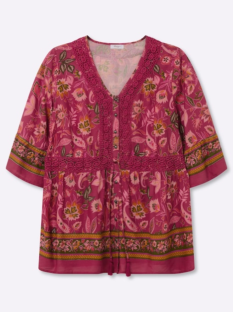 3/4-Arm-Bluse 3/4-Arm Ohne Kragen