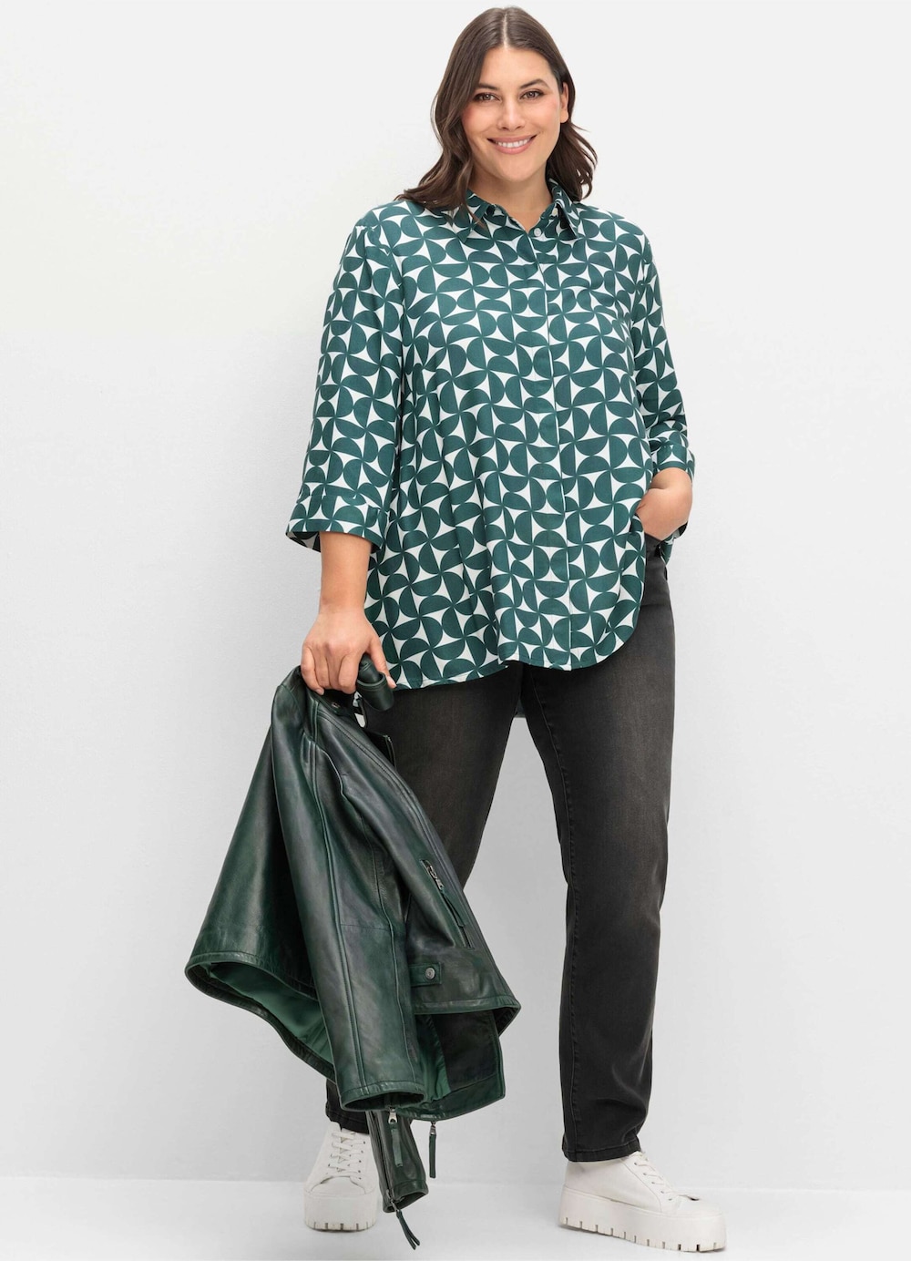 Longbluse 3/4-Arm Sonstiges Muster Hemdkragen