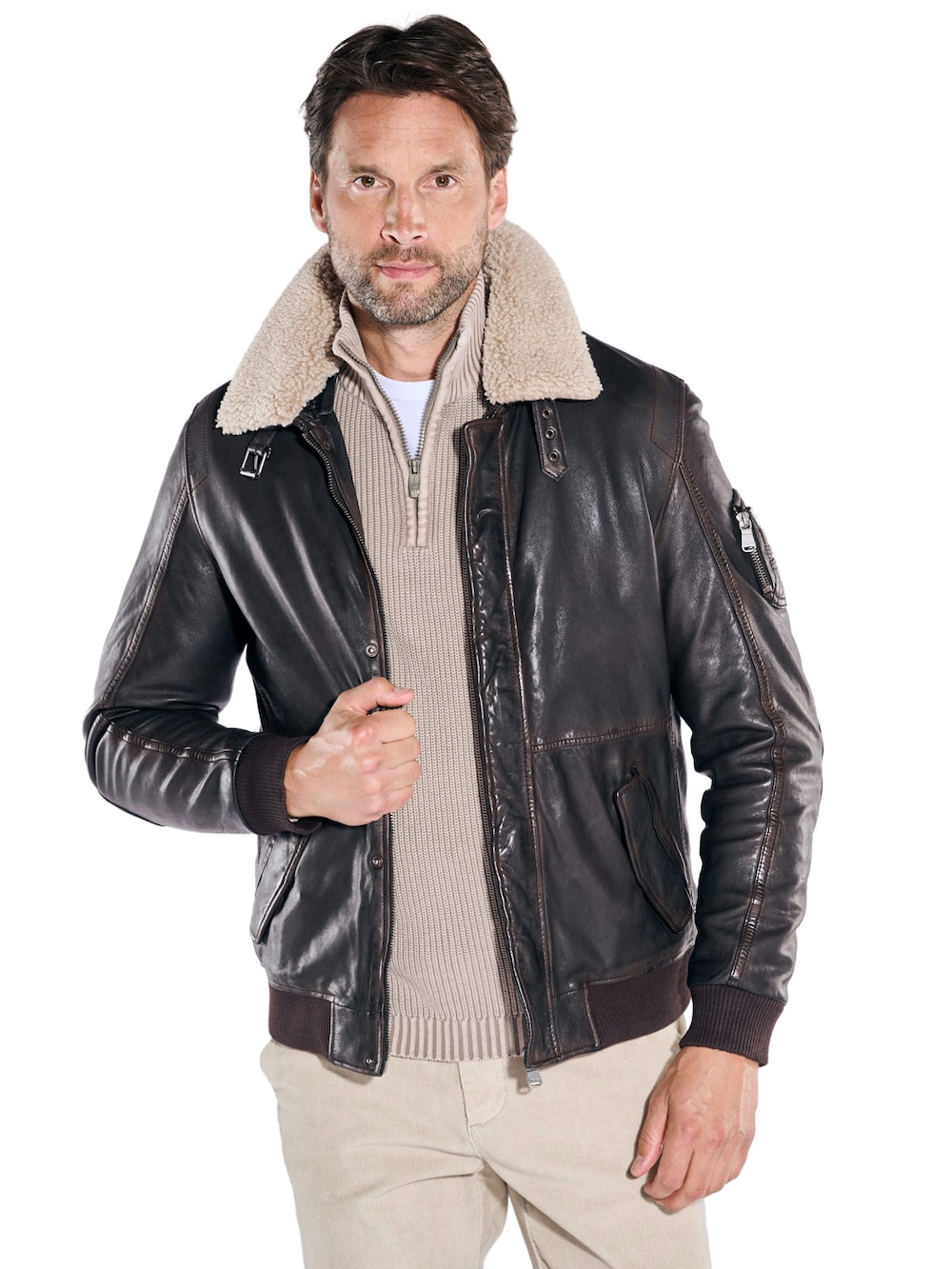 engbers Herren Lederjacke mit heraustrennbarem Kragen , Dunkelbraun