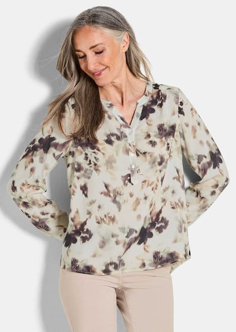 Druckbluse Langarmbluse mit V-Ausschnitt, Print