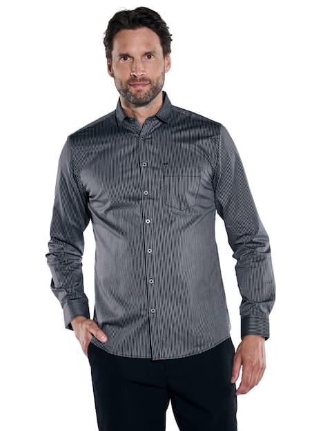 engbers Herren Langarm-Hemd gestreift , Schwarz