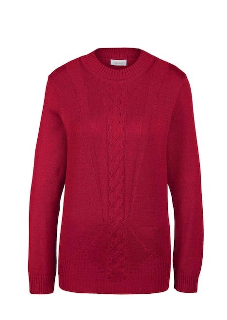 Stehkragenpullover im Zopfstrick