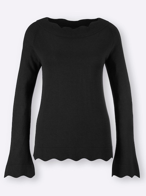 Pullover Langarm Jersey Uni Ohne Kragen