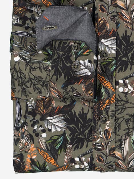 engbers Herren Langarm-Hemd gemustert , Oliv