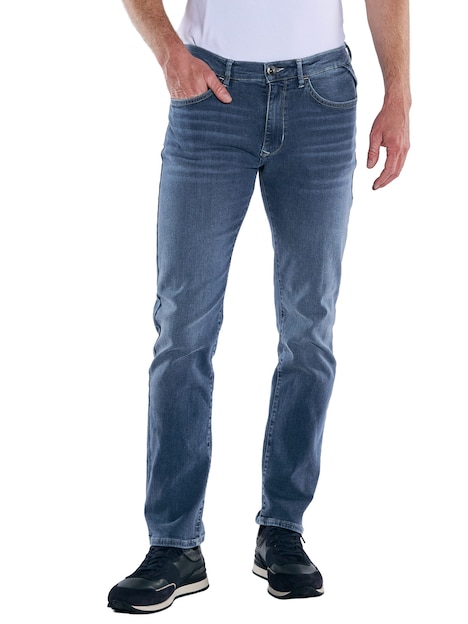 Herren Super-Stretch-Jeans regular , Mittelblau