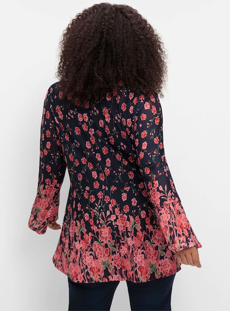 Tunika Langarm Blumen Ohne Kragen