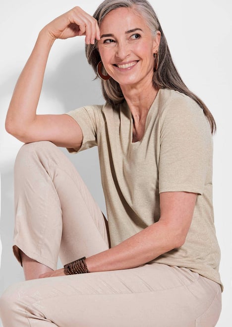 Braunes Halbarm-Shirt mit Glanzeffekt