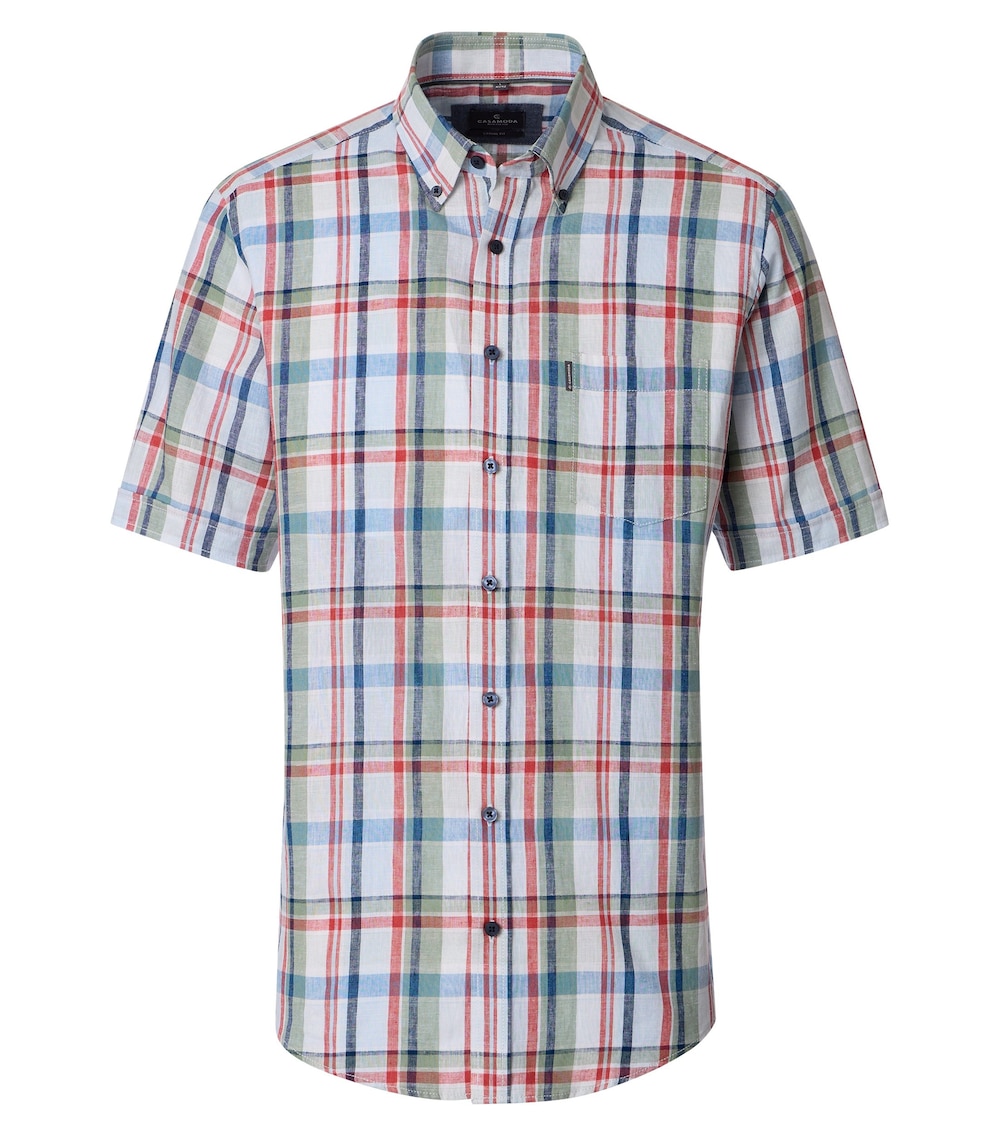 Leinenhemd kurzarm kariert Comfort Fit
