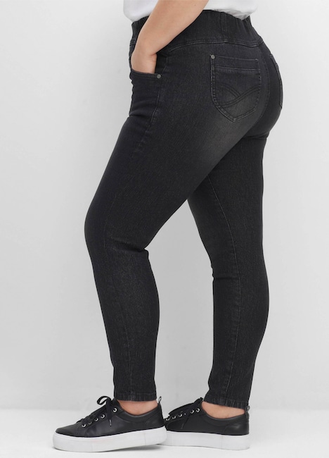 Schlupfjeans Jeggings mit breitem Gummibund Rundumdehnbund Uni