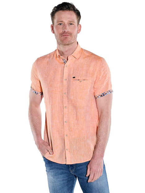 Herren Kurzarm-Hemd aus Leinen , Orange