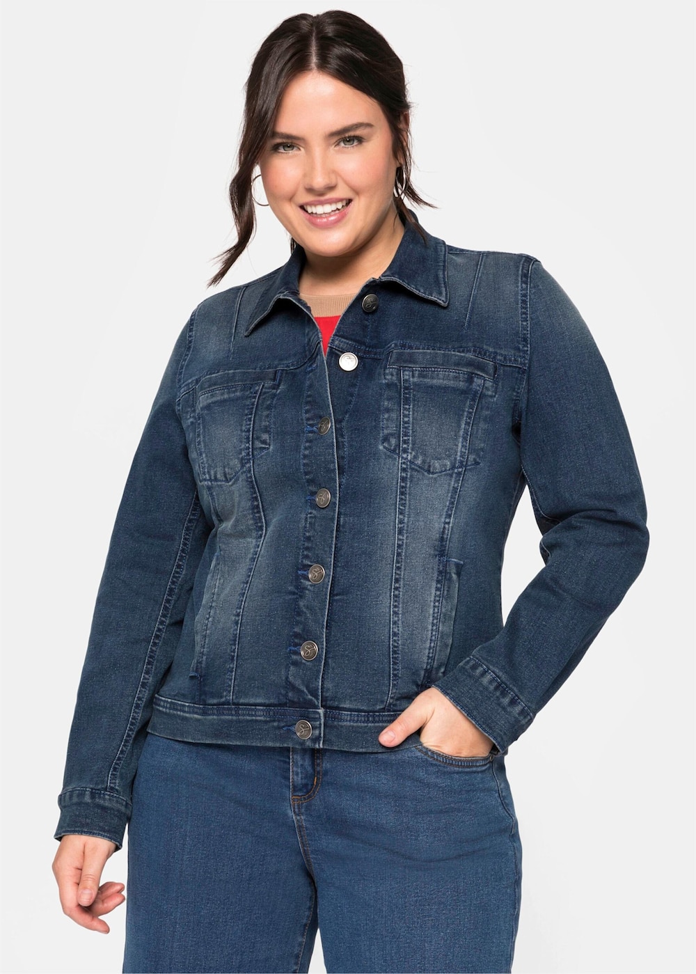 Jeansjacke Langarm Uni Hemdkragen