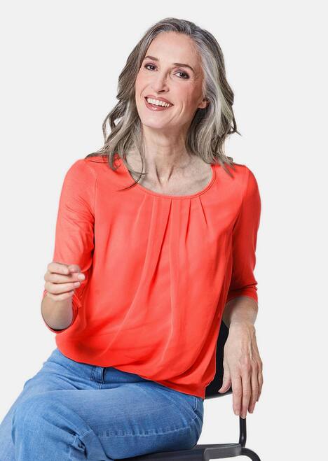 Chiffon-Shirt mit 3/4-Arm, Rundhals