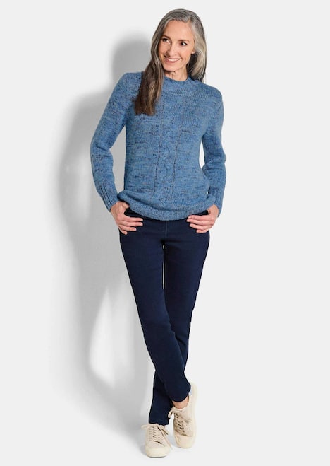 Hüftlanger Langarm Pullover, Zopfstrick