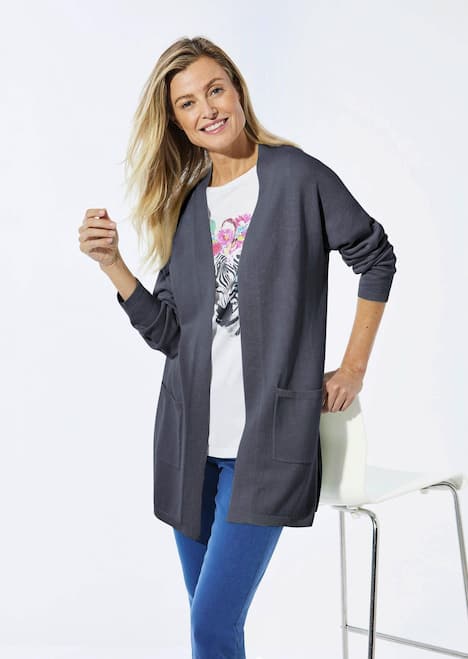 Longstrickjacke mit aufgesetzten Taschen