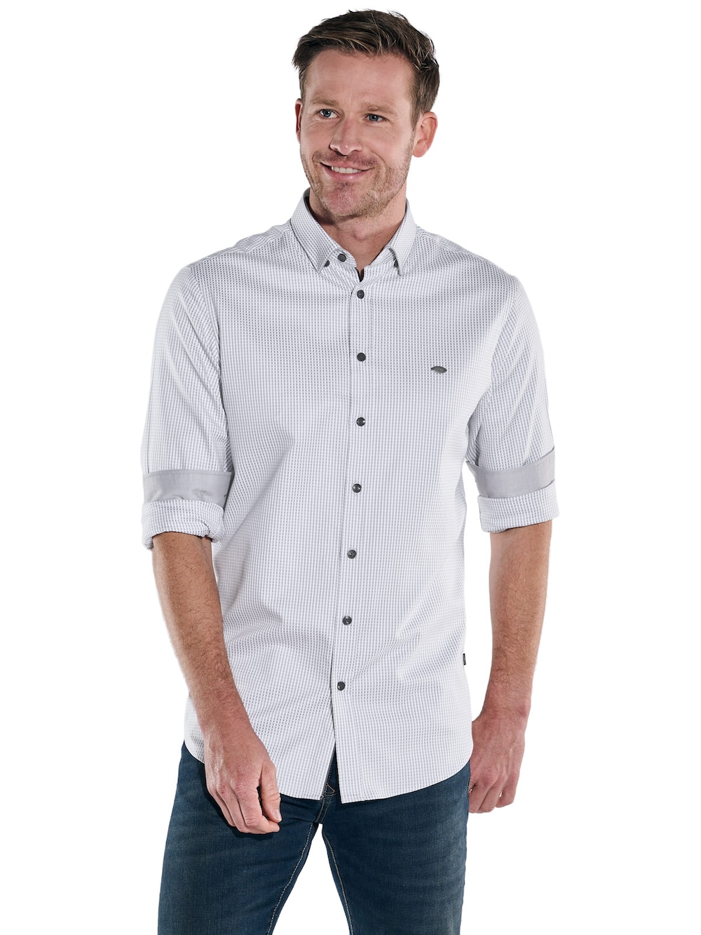 engbers Herren Langarm-Hemd gemustert , Silbergrau